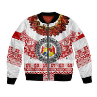 (Custom Personalised) Tonga Emancipation Day Bomber Jacket Independence Day - Fancy Kahoa Heilala Flower - White Red LT8 Unisex White - Polynesian Pride
