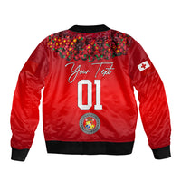 (Custom Personalised) Tonga Emancipation Day Sleeve Zip Bomber Jacket Independence Day - Unique Kahoa Heilala Flower - Red LT8 - Polynesian Pride