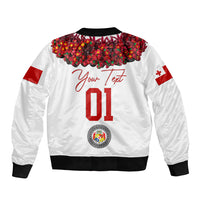 (Custom Personalised) Tonga Emancipation Day Sleeve Zip Bomber Jacket Independence Day - Unique Kahoa Heilala Flower - White LT8 - Polynesian Pride
