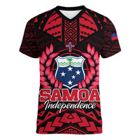 Samoa Independence Day Women V Neck T Shirt Ulafa Polynesian Unique Red No3 LT9 - Polynesian Pride