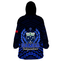 Samoa Independence Day Wearable Blanket Hoodie Ulafa Polynesian Unique Blue No2 LT9 - Polynesian Pride
