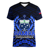 (Custom Personalised) Samoa Independence Day Women V Neck T Shirt Ulafa Polynesian Unique Blue No2 LT9 - Polynesian Pride