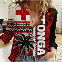Tonga Kupesi Ngatu Women Casual Shirt Proud Tonga with Flag and Palm Tree LT9 Female Red - Polynesian Pride
