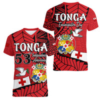 Tonga Emancipation Day Women V Neck T Shirt Happy 53rd Independence Anniversary LT9 Female Red - Polynesian Pride
