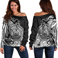 Polynesian Tahiti Island Off Shoulder Sweater The Wave of Water - Black LT9 Women Black - Polynesian Pride