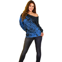 Polynesian Tahiti Island Off Shoulder Sweater The Wave of Water - Blue LT9 - Polynesian Pride