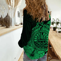 Polynesian Tahiti Island Women Casual Shirt The Wave of Water - Green LT9 - Polynesian Pride