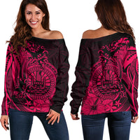 Polynesian Tahiti Island Off Shoulder Sweater The Wave of Water - Pink LT9 Women Pink - Polynesian Pride
