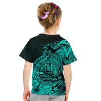 Polynesian Tahiti Island Kid T Shirt The Wave of Water - Turquoise LT9 - Polynesian Pride