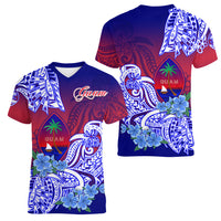 Guam Women V Neck T Shirt Polynesian Floral Tribal LT9 Female Gradient - Polynesian Pride