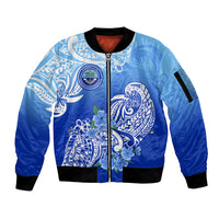 Federated States Of Micronesia Sleeve Zip Bomber Jacket Polynesian Floral Tribal LT9 Unisex Blue - Polynesian Pride