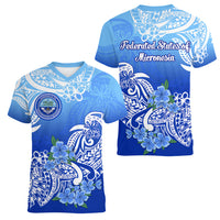 Federated States Of Micronesia Women V Neck T Shirt Polynesian Floral Tribal LT9 Female Blue - Polynesian Pride