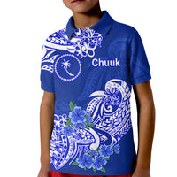 FSM Chuuk State Kid Polo Shirt Polynesian Floral Tribal LT9 Kid Blue - Polynesian Pride