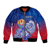 (Custom Personalised) Tahiti Bomber Jacket Polynesian Floral Tribal LT9 Unisex Blue - Polynesian Pride