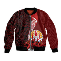 Tahiti Bomber Jacket Polynesian Coat Of Arm With Hibiscus LT9 Unisex Red - Polynesian Pride
