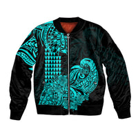 Hawaii Kakau Bomber Jacket Polynesian Floral Tribal Aqua Version LT9 Unisex Aqua - Polynesian Pride