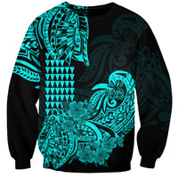 Hawaii Kakau Sweatshirt Polynesian Floral Tribal Aqua Version LT9 Unisex Aqua - Polynesian Pride