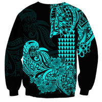 Hawaii Kakau Sweatshirt Polynesian Floral Tribal Aqua Version LT9 - Polynesian Pride