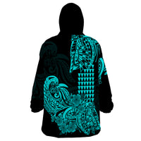 Hawaii Kakau Wearable Blanket Hoodie Polynesian Floral Tribal Aqua Version LT9 - Polynesian Pride