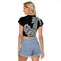 Hawaii Kakau Raglan Cropped T Shirt Polynesian Floral Tribal Black Version LT9 - Polynesian Pride