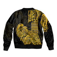 Hawaii Kakau Sleeve Zip Bomber Jacket Polynesian Floral Tribal Gold Version LT9 - Polynesian Pride