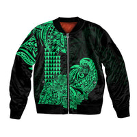Hawaii Kakau Sleeve Zip Bomber Jacket Polynesian Floral Tribal Green Version LT9 Unisex Green - Polynesian Pride