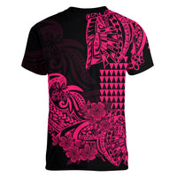 Hawaii Kakau Women V Neck T Shirt Polynesian Floral Tribal Pink Version LT9 - Polynesian Pride