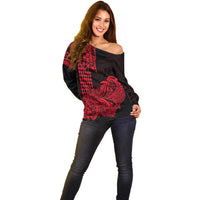 Hawaii Kakau Off Shoulder Sweater Polynesian Floral Tribal Red Version LT9 - Polynesian Pride