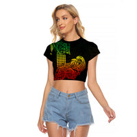 Hawaii Kakau Raglan Cropped T Shirt Polynesian Floral Tribal Reggae Version LT9 Female Reggae - Polynesian Pride