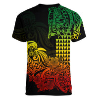 Hawaii Kakau Women V Neck T Shirt Polynesian Floral Tribal Reggae Version LT9 - Polynesian Pride