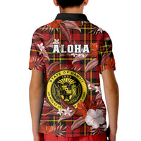 Hawaii State Kid Polo Shirt Tropical Flowers Mix Tartan Red Version LT14 - Polynesian Pride