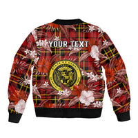 (Custom Personalised) Hawaii State Bomber Jacket Tropical Flowers Mix Tartan Red Version LT14 - Polynesian Pride