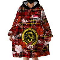 (Custom Personalised) Hawaii State Wearable Blanket Hoodie Tropical Flowers Mix Tartan Red Version LT14 - Polynesian Pride