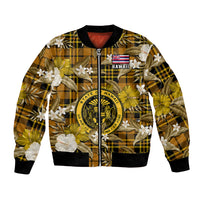 Hawaii State Bomber Jacket Tropical Flowers Mix Tartan Gold Version LT14 Unisex Gold - Polynesian Pride