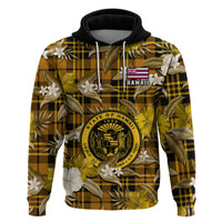 Hawaii State Hoodie Tropical Flowers Mix Tartan Gold Version LT14 - Polynesian Pride