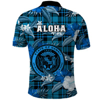 Hawaii State Polo Shirt Tropical Flowers Mix Tartan Blue Version LT14 - Polynesian Pride