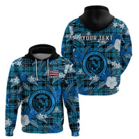 Custom Hawaii State Hoodie Tropical Flowers Mix Tartan Blue Version LT14 Pullover Hoodie Blue - Polynesian Pride