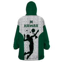 Hawaii Volleyball Wearable Blanket Hoodie Hawaiian Kakau White Style LT14 - Polynesian Pride