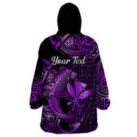 (Custom Personalised) Hawaii Hammerhead Shark Wearable Blanket Hoodie Polynesian Kakau With Kanaka Purple LT14 - Polynesian Pride