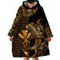 (Custom Personalised) Hawaii Hammerhead Shark Wearable Blanket Hoodie Polynesian Kakau With Kanaka Gold LT14 - Polynesian Pride