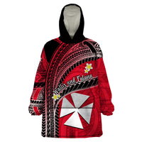 (Custom Personalised) Wallis And Futuna Wearable Blanket Hoodie Plumeria Flowers With Red Polynesian Pattern LT14 - Polynesian Pride