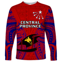 Papua New Guinea Long Sleeve Shirt Central Province Mix Coat Of Arms Polynesian Art LT14 Unisex Red - Polynesian Pride