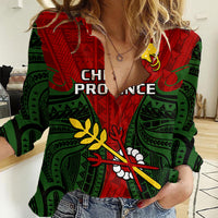 Papua New Guinea Women Casual Shirt Chimbu Province Mix Coat Of Arms Polynesian Art LT14 Female Red - Polynesian Pride
