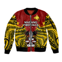 (Custom Personalised) Papua New Guinea Sleeve Zip Bomber Jacket Madang Province Mix Coat Of Arms Polynesian Art LT14 Unisex Red - Polynesian Pride
