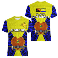 Papua New Guinea Women V Neck T Shirt Morobe Province Mix Coat Of Arms Polynesian Art LT14 Female Yellow - Polynesian Pride