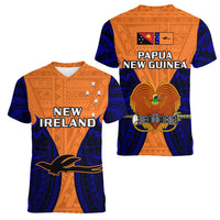 Papua New Guinea Women V Neck T Shirt New Ireland Province Mix Coat Of Arms Polynesian Art LT14 Female Orange - Polynesian Pride