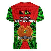 Papua New Guinea Women V Neck T Shirt Southern Highlands Province Mix Coat Of Arms Polynesian Art LT14 - Polynesian Pride