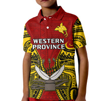Papua New Guinea Kid Polo Shirt Western Province Mix Coat Of Arms Polynesian Art LT14 Kid Red - Polynesian Pride