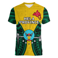 Papua New Guinea Women V Neck T Shirt Hela Province Mix Coat Of Arms Polynesian Art LT14 - Polynesian Pride