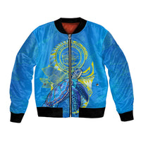(Custom Personalised) Palau Bomber Jacket Hibiscus Turtle Mix Coat Of Arms Blue Version LT14 Unisex Blue - Polynesian Pride
